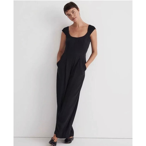 Madewell Black Grace Cap Sleeve Wide Leg Crop Jumpsuit  NWT Size 0 - Picture 1 of 6